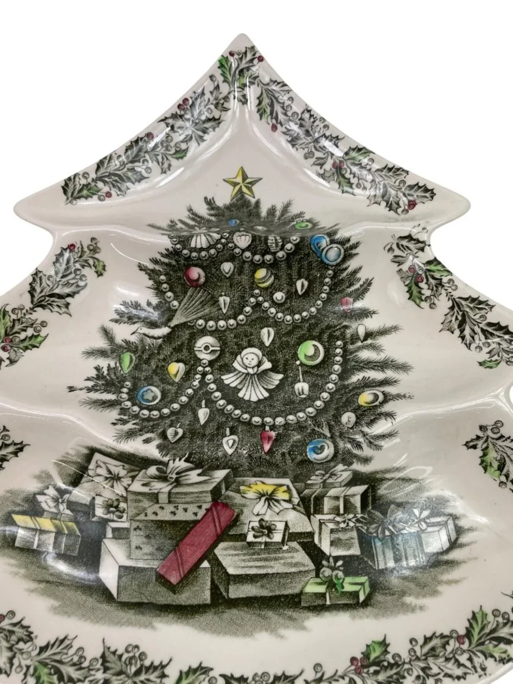Johnson Bros Merry Christmas Tree-Shaped 3-Part Relish Serving Dish Festive